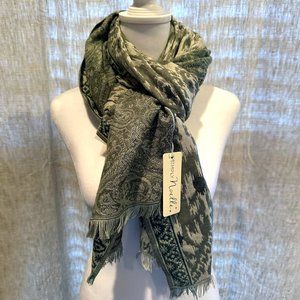 Simply Noelle Large Green Patterned Soft Fringed Scarf Shawl Wrap 28” x 76”